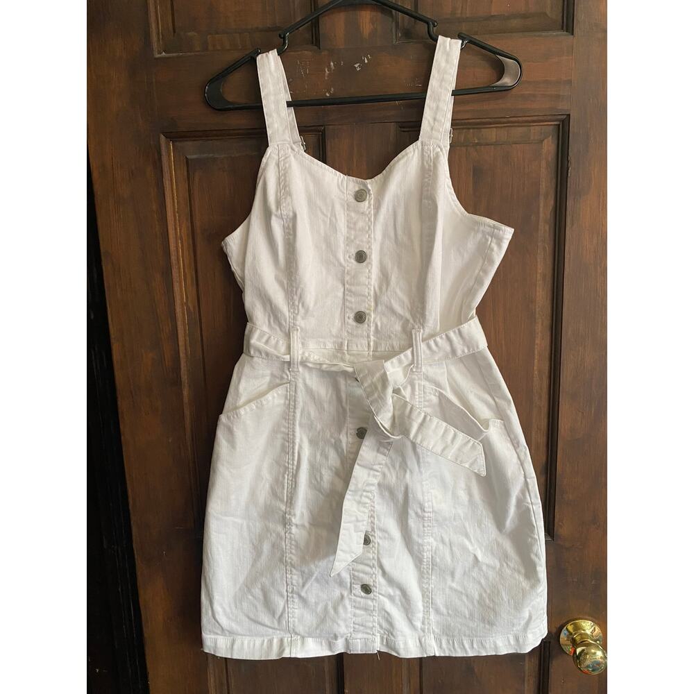 SO White Large Dress Belted Sleeveless Button Front Cotton Spandex Stretch - Picture 6 of 10